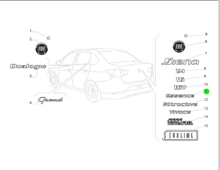 Miniatura: EMBLEMA SIGLA ESSENCE TAMPA TRAS FIAT - CÓDIGO ORIGINAL: 100201489