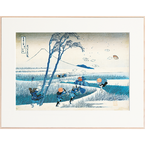 寿 福 筆 絹本慶事幅 タイトル 【 朱映富嶽之図 】軸先は紫檀 富嶽三十六景 駿州江尻 | 燦エクセルアートカレンダー