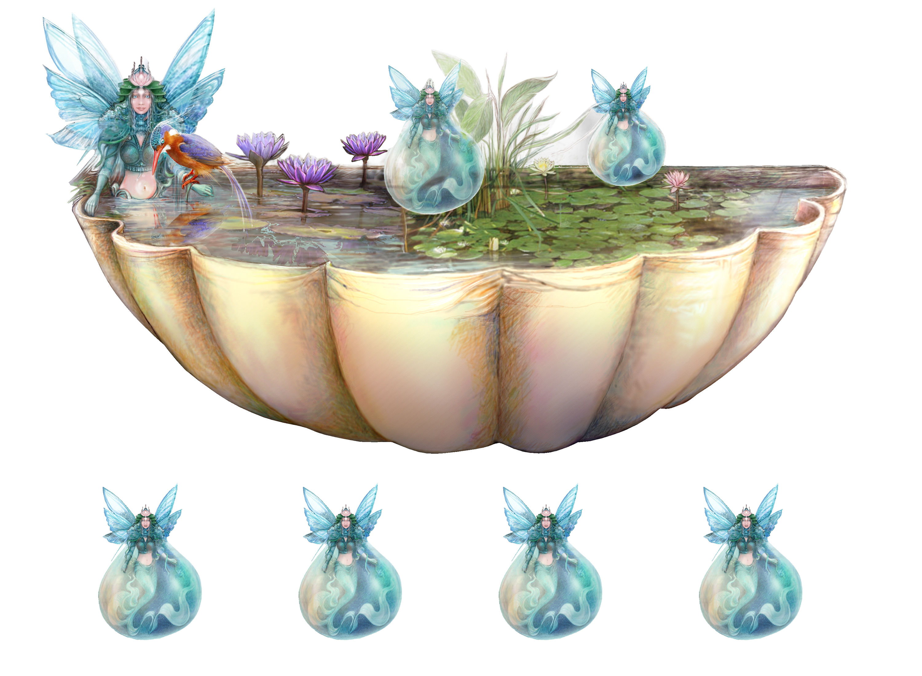 בריכת פיות תלת מימדית 30*20 ס"מ + 4 פיות מתנה