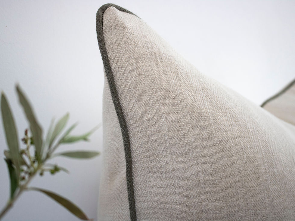 Thumbnail: Bramley Subtle Herringbone Piped Cushion - Oatmeal Sage