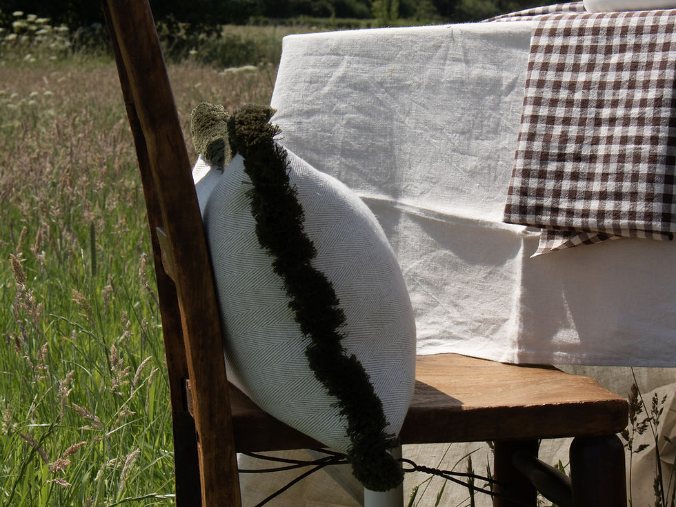 Thumbnail: Bidford Herringbone Feather Cushion - Olive Natural