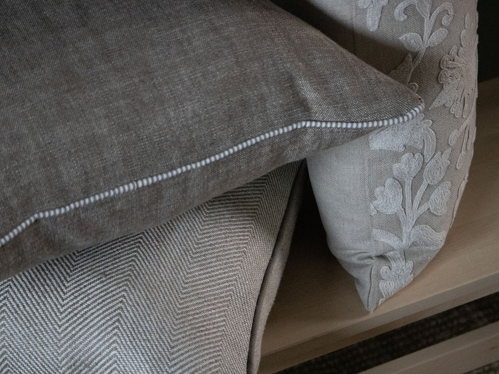 Thumbnail: Wroxton Herringbone Piped Cushion - Linen Mocha