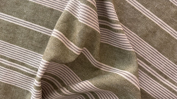 green and neutral stripe cotton linen fabric