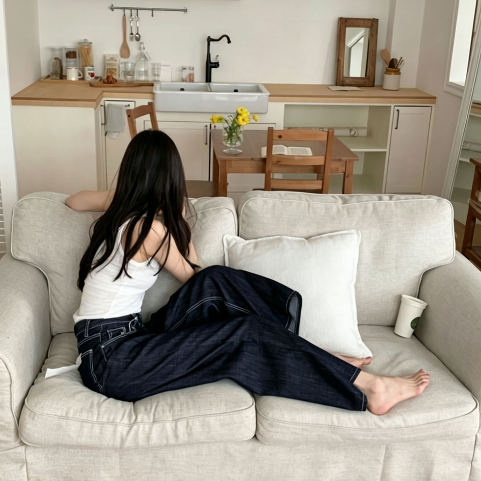 縮圖：KR 拼色邊牛仔褲