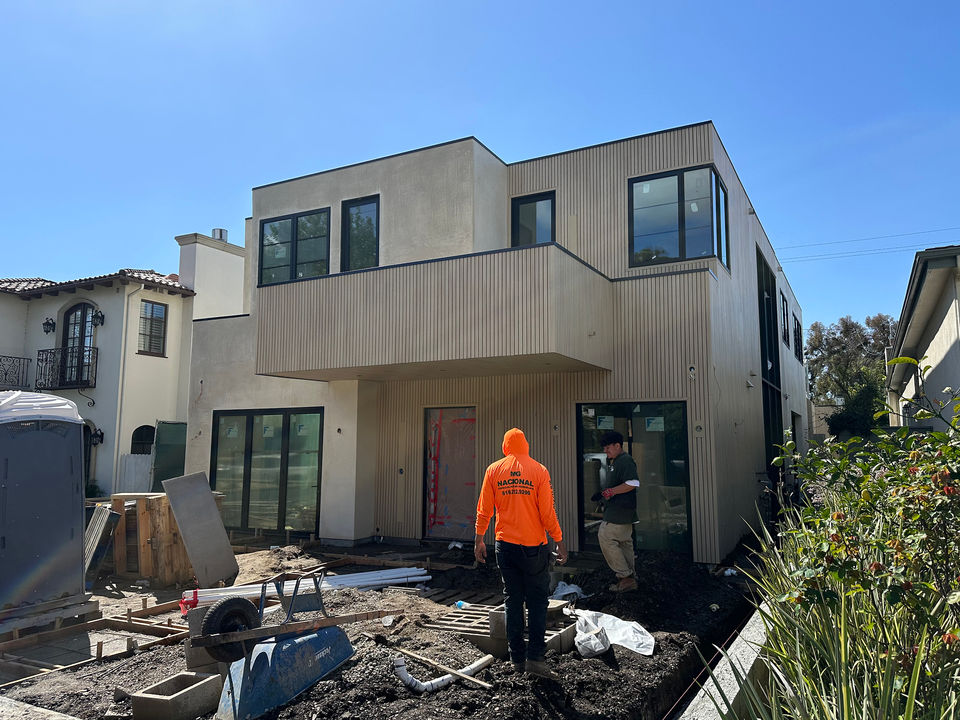 A construction photo showing the exterior of the building taking full form as designed.