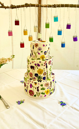 pressed flower wedding cake