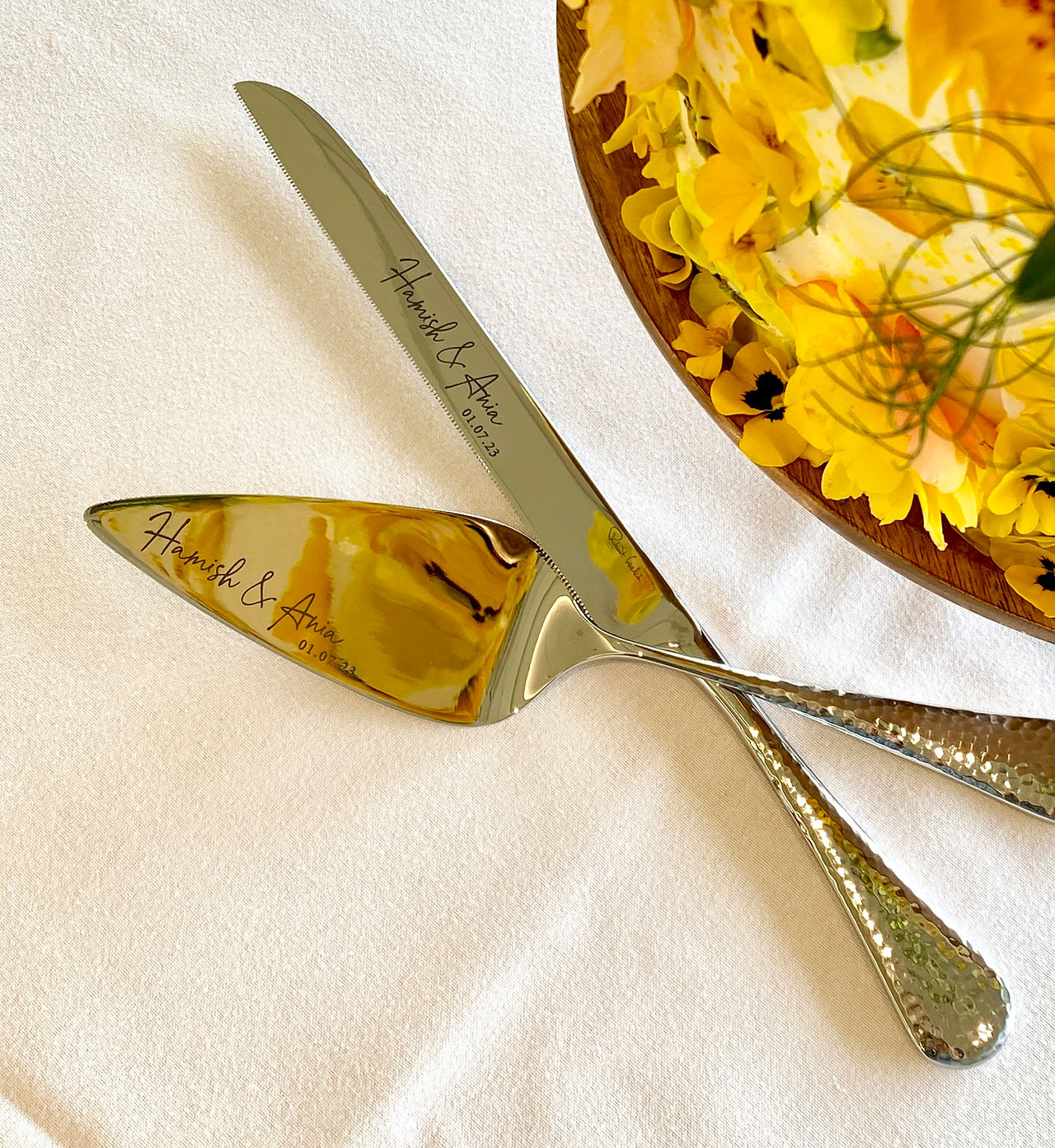 personalised cake knife and server set from sugar buttons at carrow road NCFC