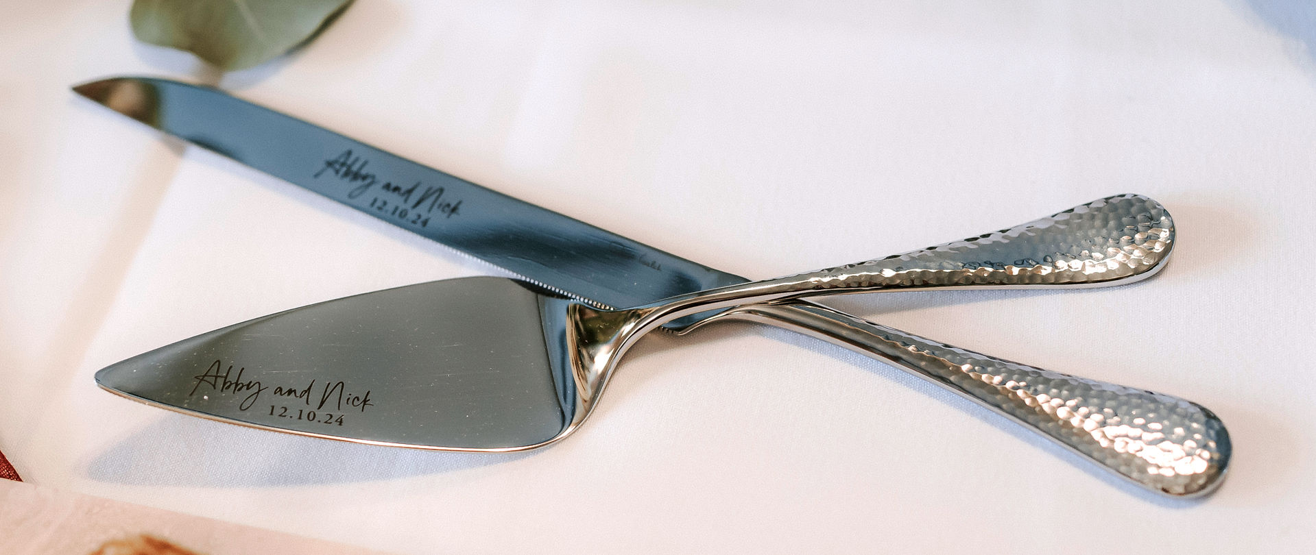 personalised cake knife and server set from sugar buttons at titchwell manor
