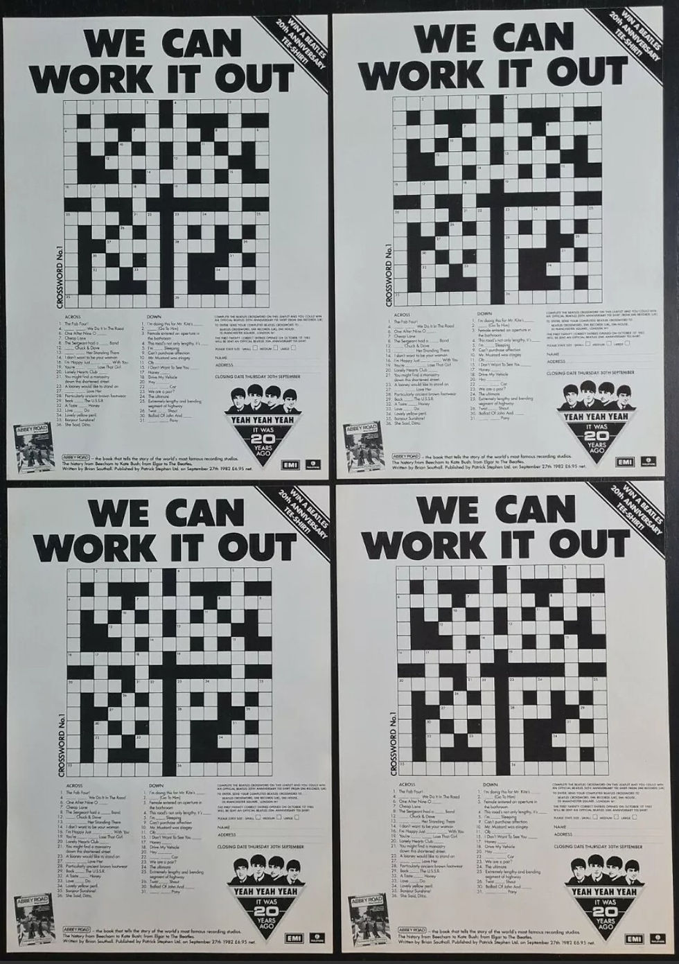 Thumbnail: The Beatles 20th Anniversary Crossword Promo Leaflets (X14) - (1982)