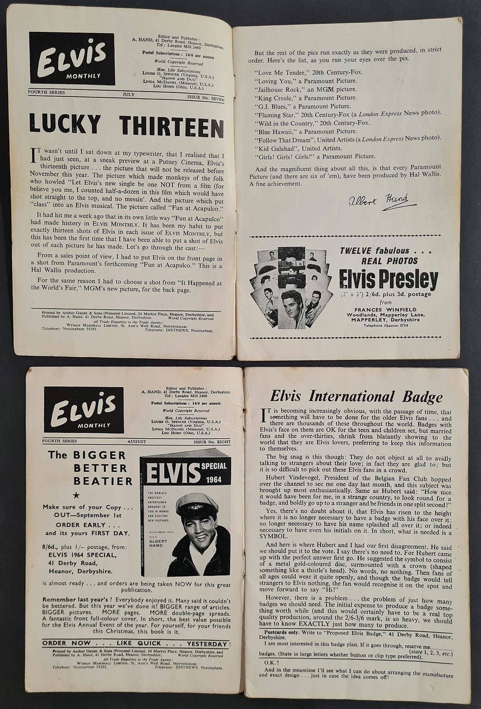 Thumbnail: Elvis Monthly Fan Magazines (x9) - A.Hand (1963)