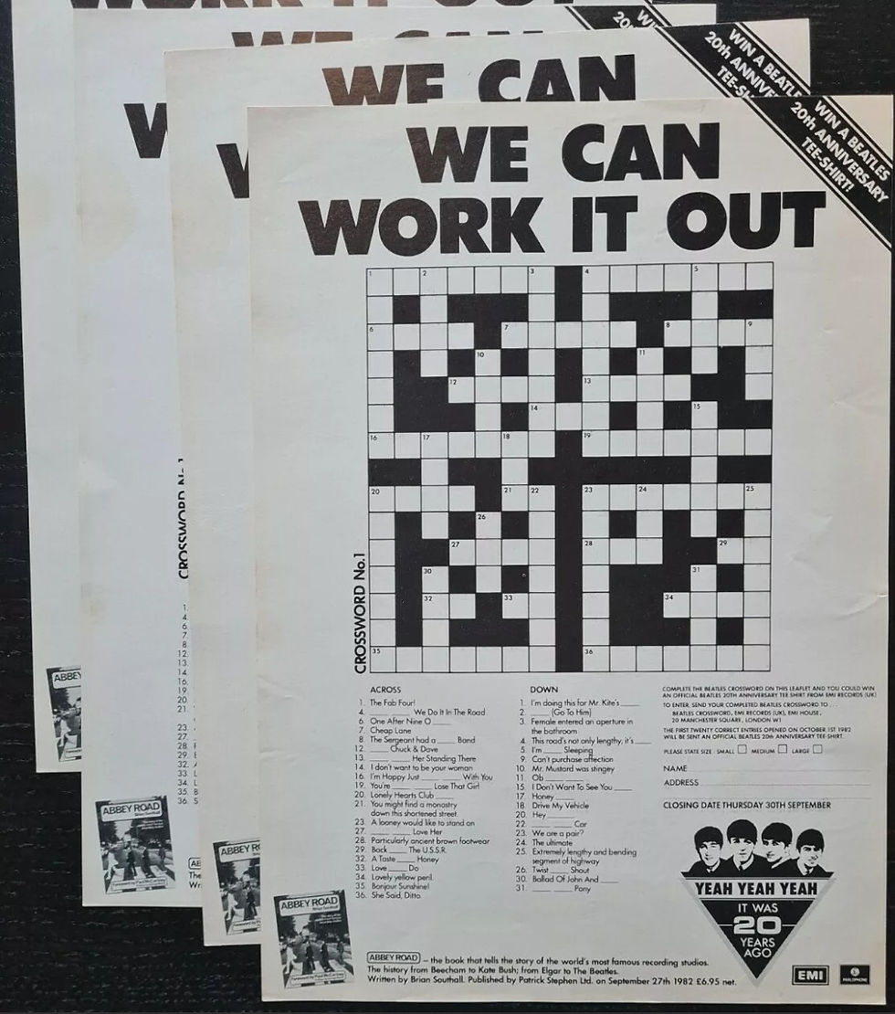 Thumbnail: The Beatles 20th Anniversary Crossword Promo Leaflets (X14) - (1982)