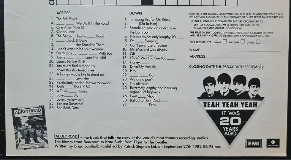 Thumbnail: The Beatles 20th Anniversary Crossword Promo Leaflets (X14) - (1982)