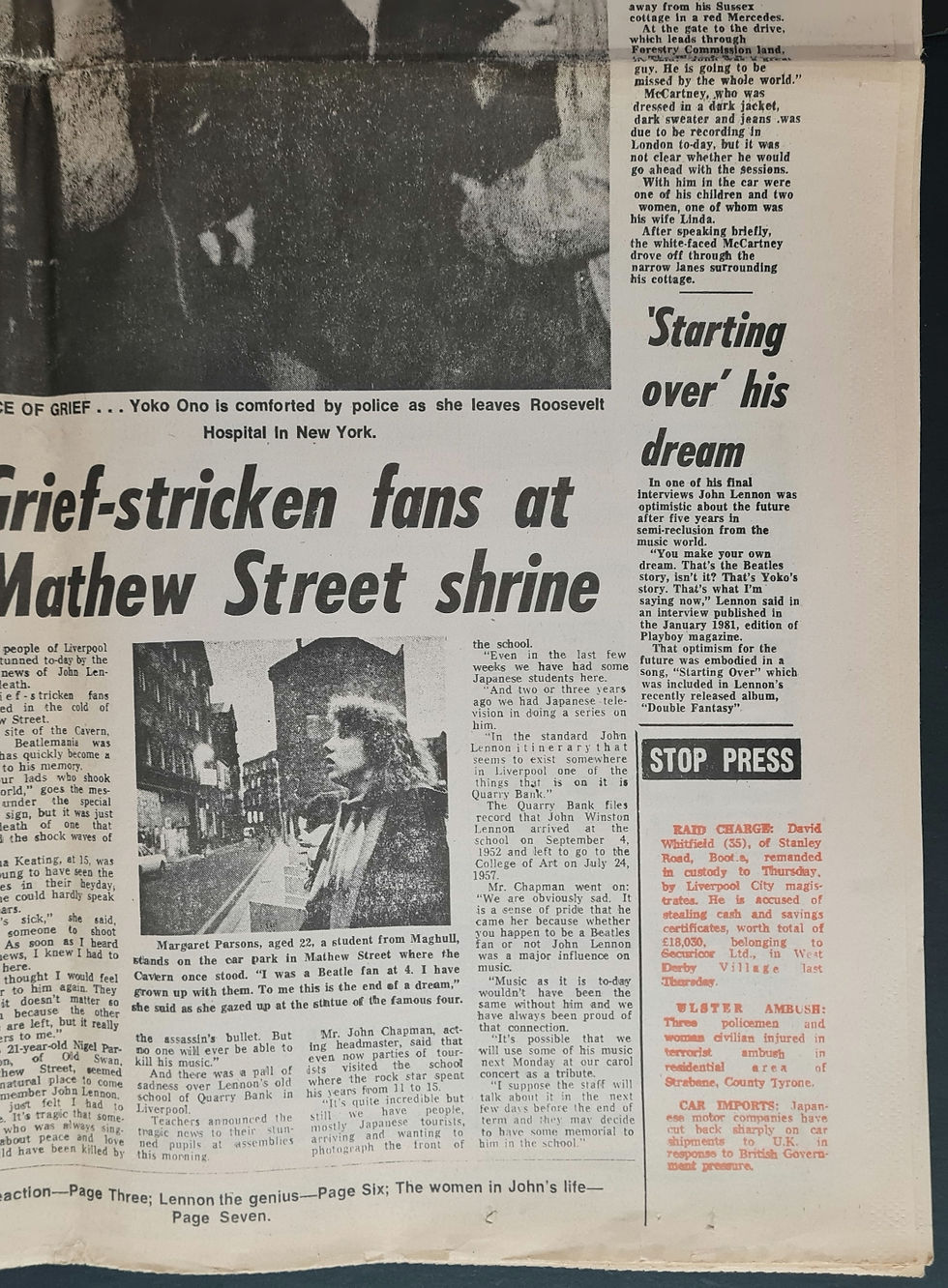 Thumbnail: 'John Lennon Shot Dead...' Liverpool Echo Newspaper, 9th December 1980