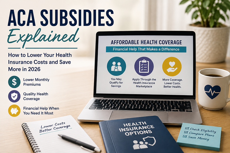 ACA subsidies explained showing how Marketplace financial assistance can lower health insurance premiums and healthcare costs.