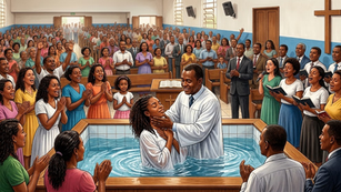 Imagem de uma jovem se batizando em uma igreja evangélica