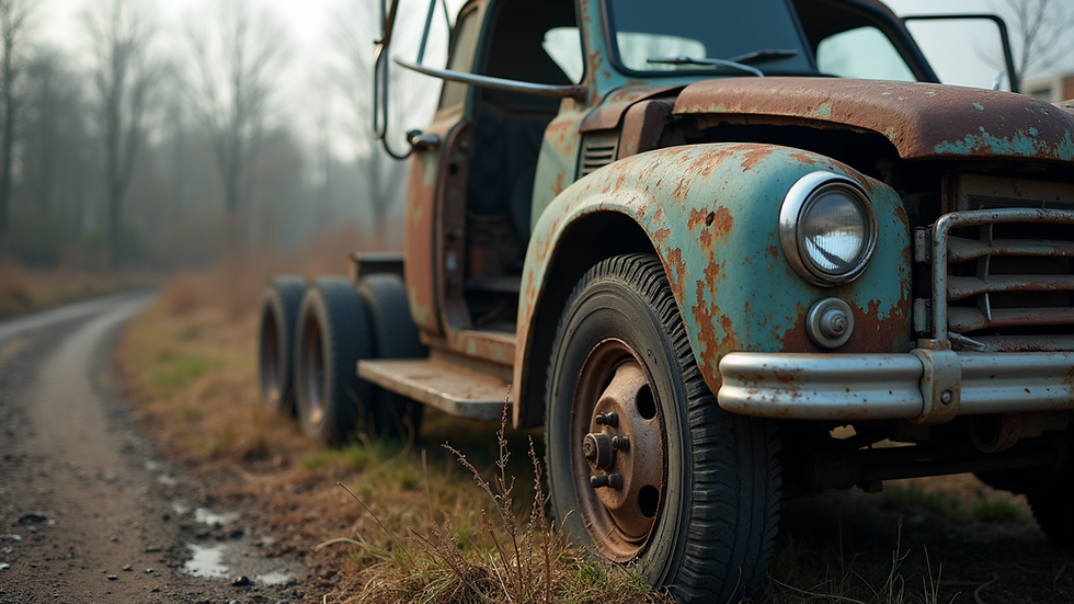 Close-up view of a scrap vehicle ready for recycling