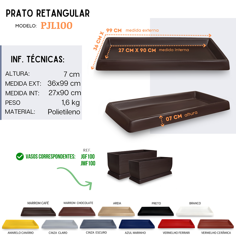 Miniatura: Prato Retangular Jardineira Polietileno 88x25 cm - Ref. PJL100