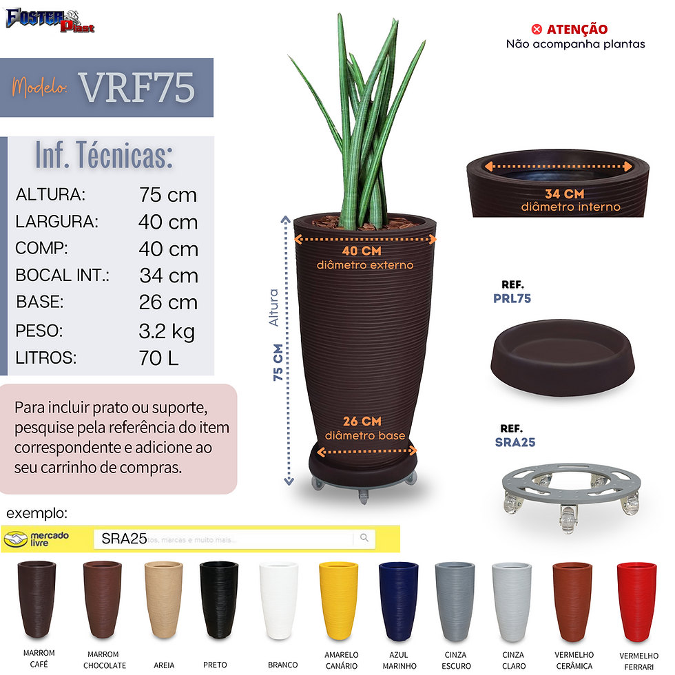 Miniatura: Vaso Redondo de Polietileno 75x40 - Ref. VRF75