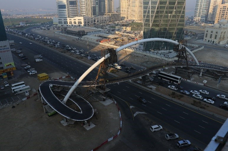 ESC Steel Structures was contracted by Waagner Biro Gulf Middle East Bridge Division for the specialty heavy steel fabrication of the heavy pipe arch for a new foot bridge over Al Ittihad Road, one of the busiest roads in Dubai.