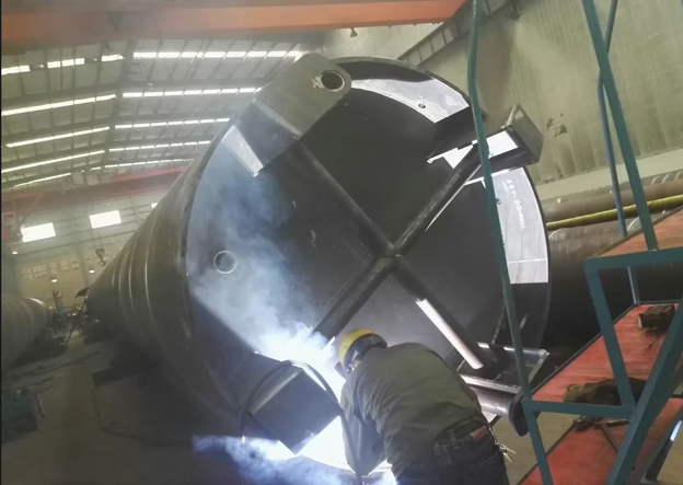 Welding of a large tubular steel structure during marine and offshore fabrication