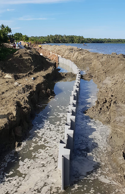 plastic sheet pile installed on site