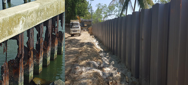 vinyl sheet pile installed