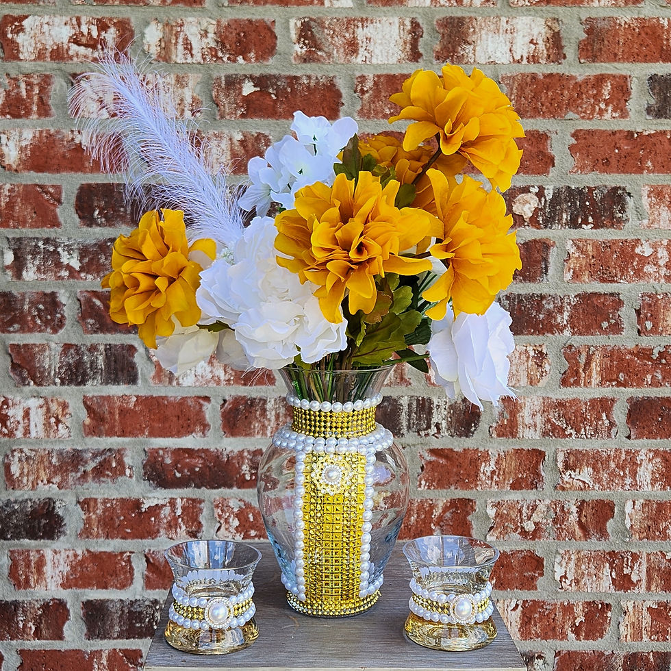 Thumbnail: 3 pc Gold Vase & Candle Holders
