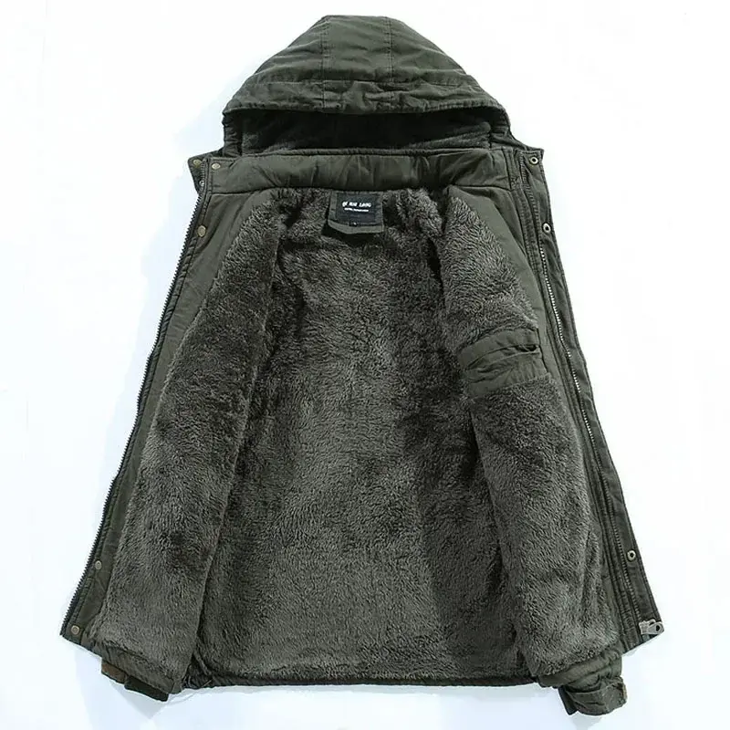 Miniature : Parkas Coat Military Windproof Hooded Jackets Man Washed Cotton Thick Fleece