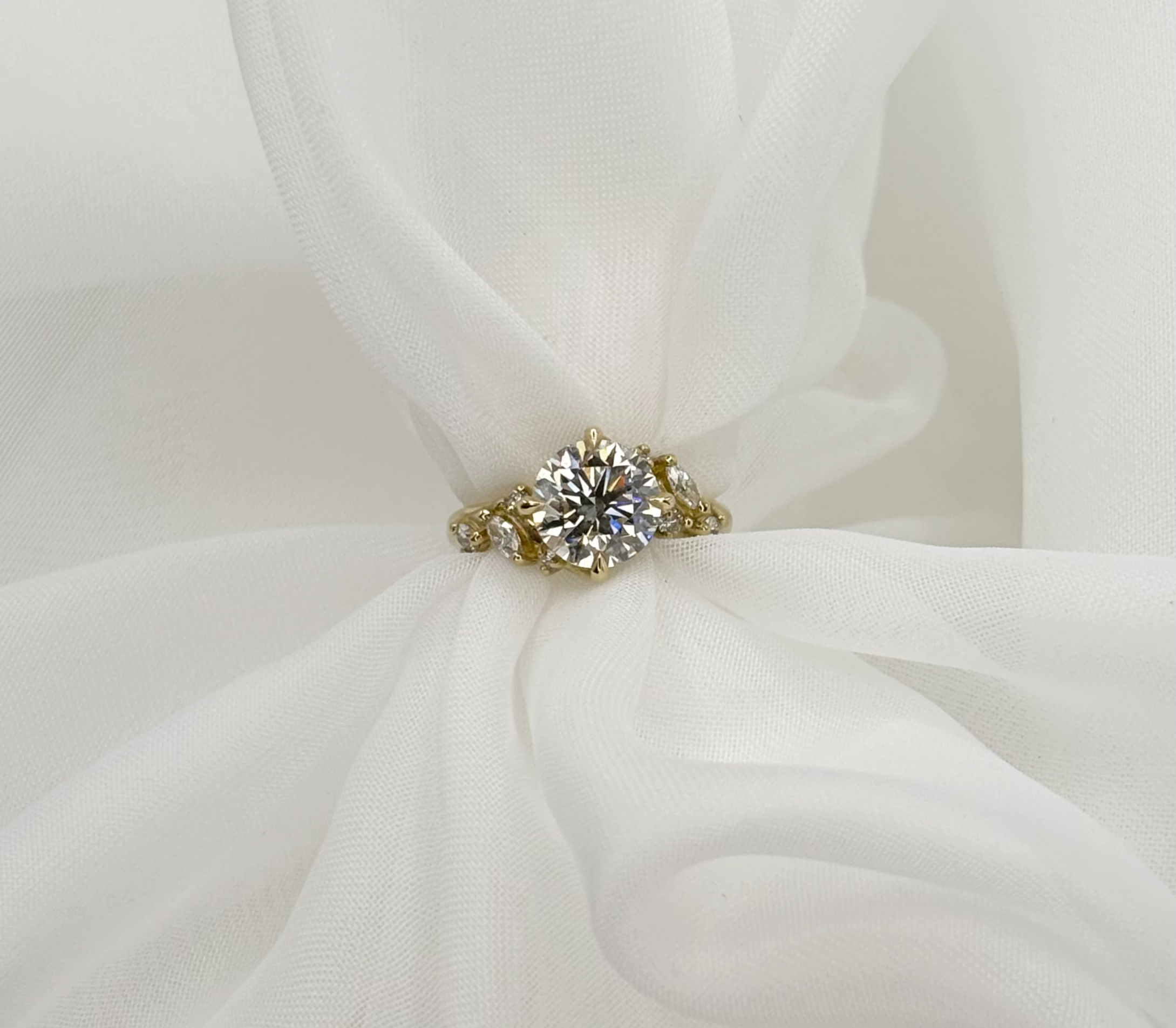 A breathtaking 2 carat natural diamond ring glimmering in soft studio light.