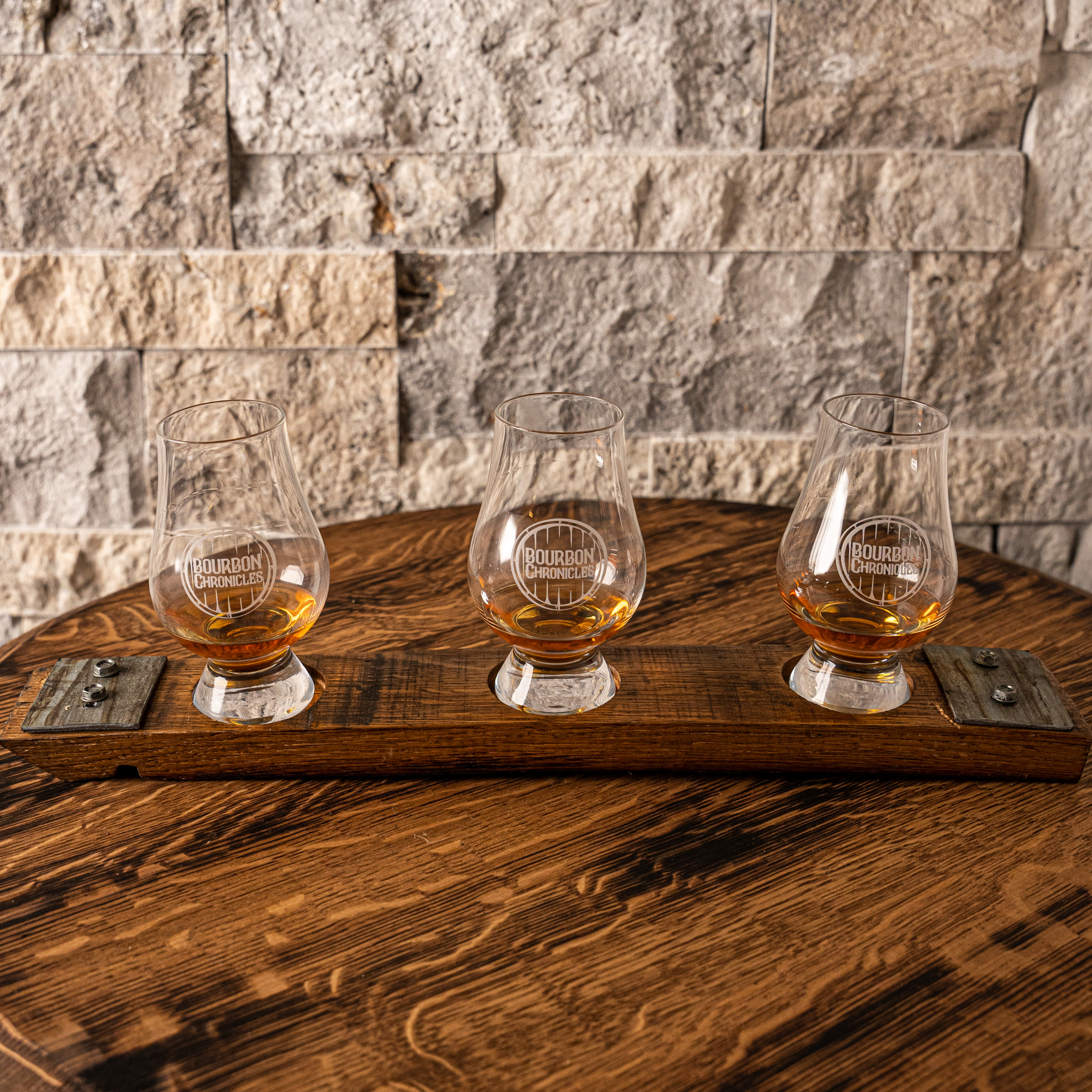 Wood Stave with 3 BC Glencairn glasses