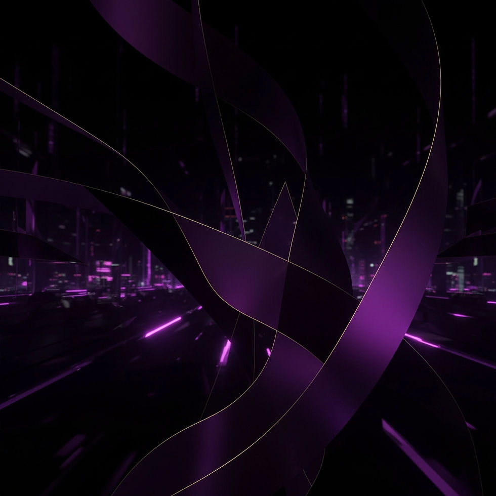 Abstract purple ribbons over a dark cityscape, inspired by Edward Ashby books.