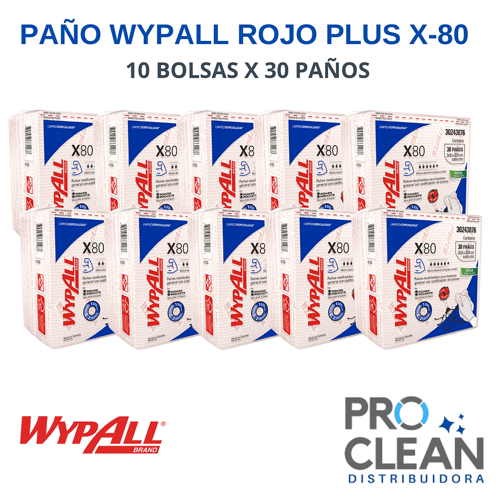 Miniatura: DISTRIBUIDORA PROCLEAN Paño Wypall X80 Rojo plus 10 Bolsas X 30 Paños - 30243076