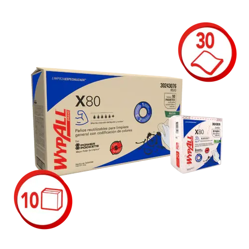 Miniatura: Paño Wypall X80 Rojo plus 10 Bolsas X 30 Paños - 30243076