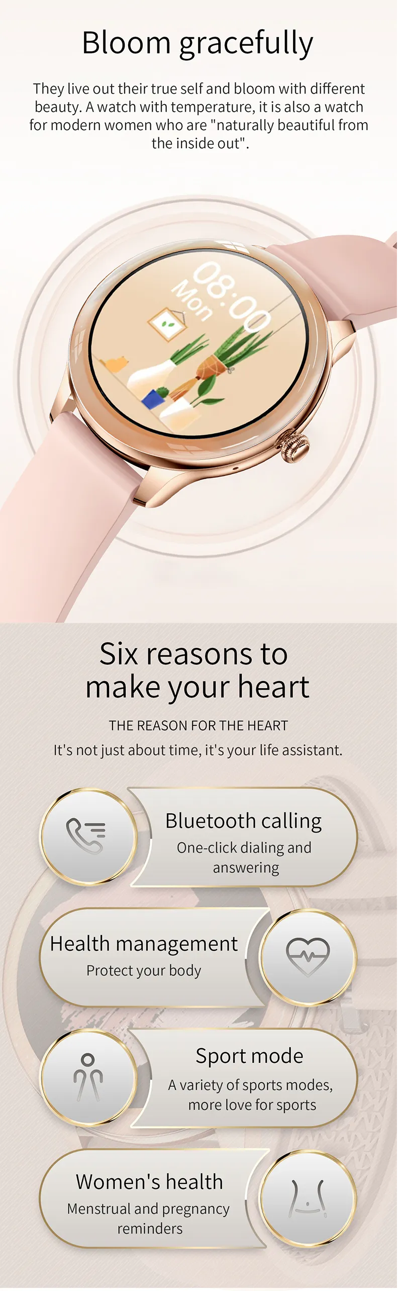 Thumbnail: 2024  Women Fashion Smart Watch Heart Rate BP Sleep Monitor Phone Call-DT33