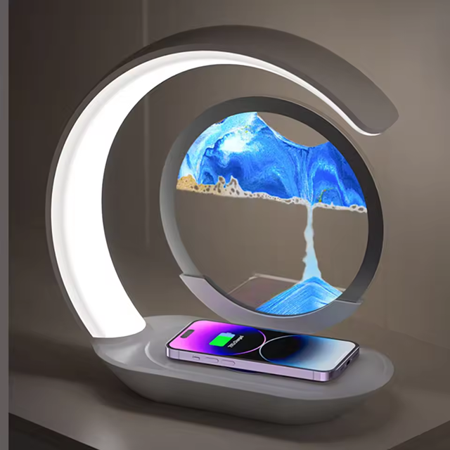 DT 3D Flowing Sand Art Sea Scape Table Lamp Wireless Phone Charger