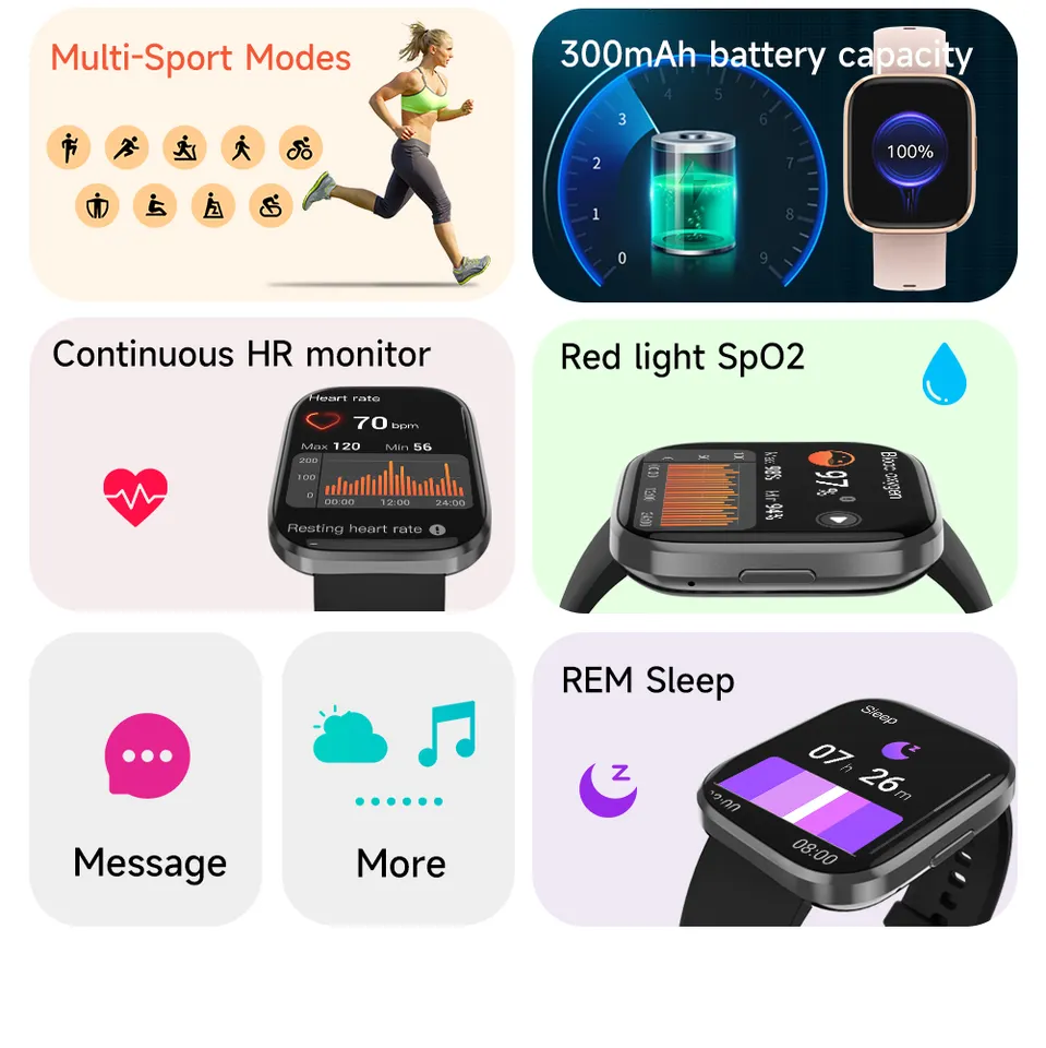 Thumbnail: Smart Watch Women Men  Sports Heart Rate Blood Pressure Monitor Phone call-DT33C