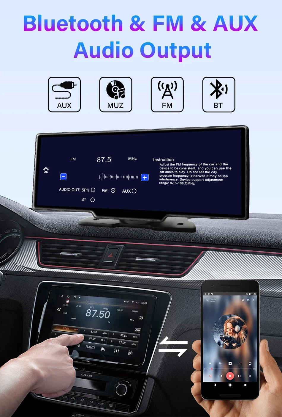 Thumbnail: DT 10.26" 4K Car Camera Wireless Apple CarPlay Android Auto FM Touch Screen