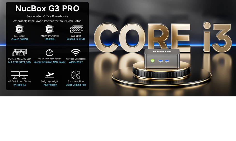 Thumbnail: GMKtec Mini PC Intel I3-10110U CPU Windows 11 Pro DDR4 8G RAM 256G SSD WIFI5