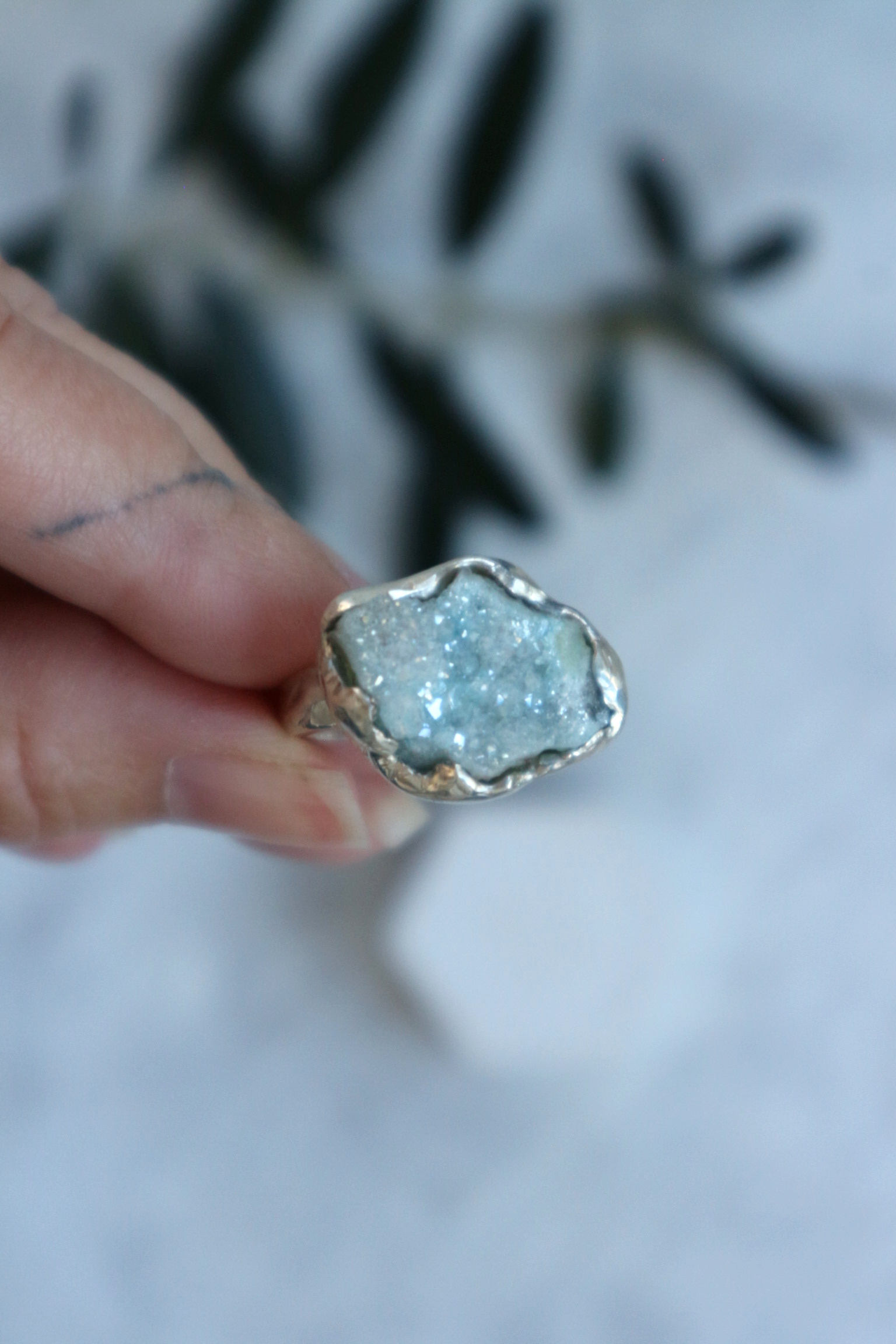 Statement Aqua Aura Quartz Ring