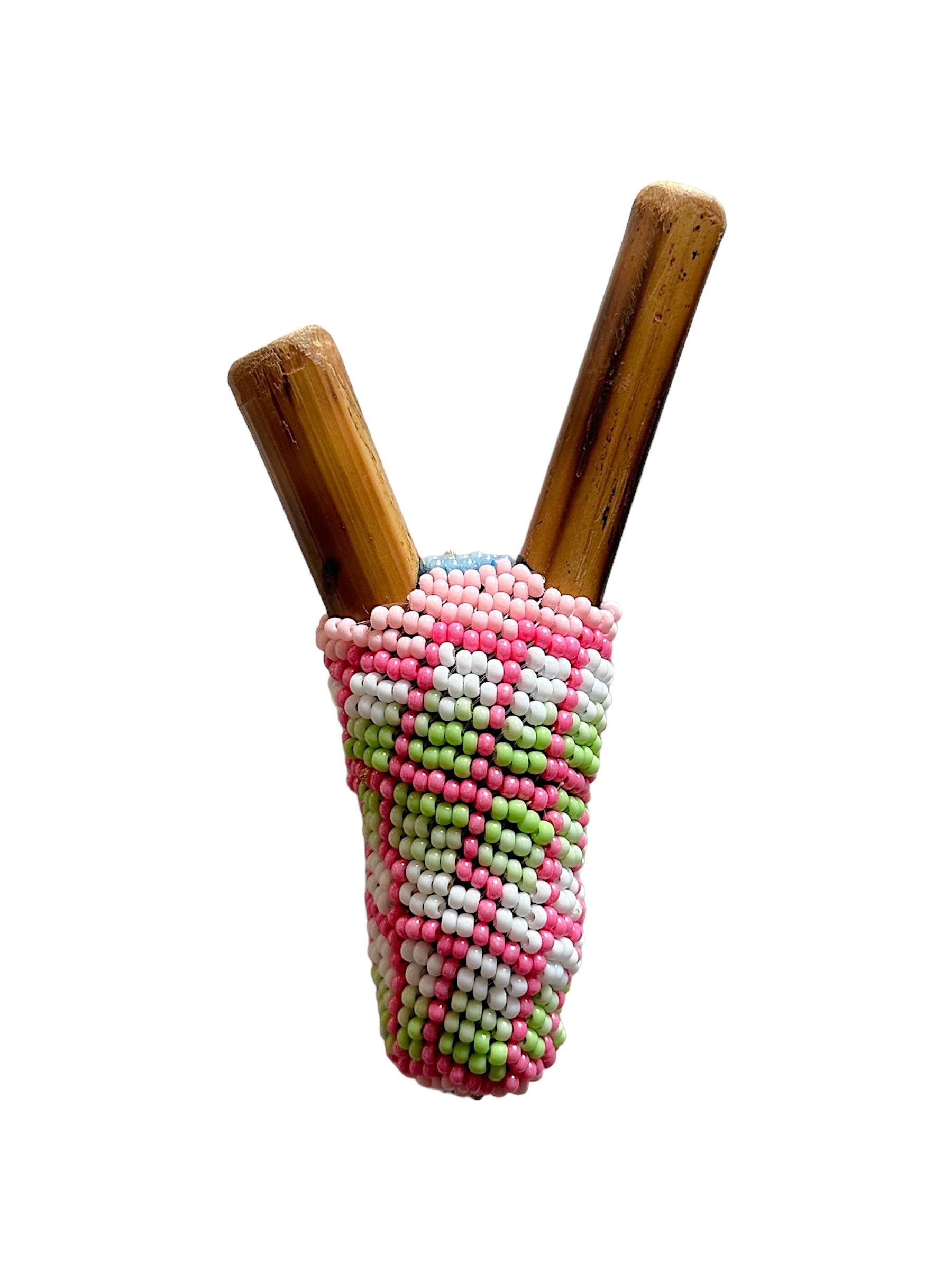 Auto-aplicador Kuripi de Bambu pirografado com Tecido de miçanga