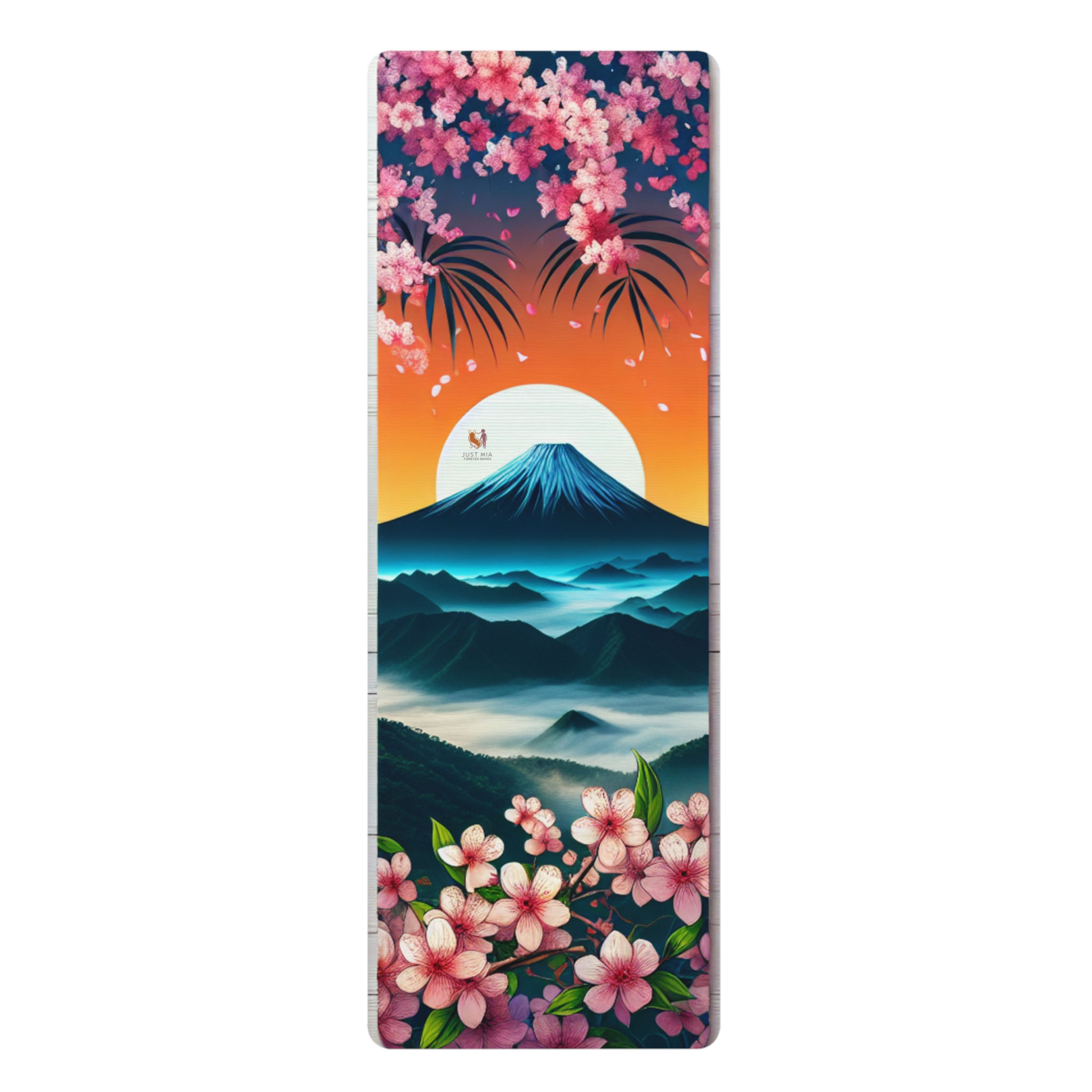 Charming Floral Yoga Mat with Mount Fuji Design