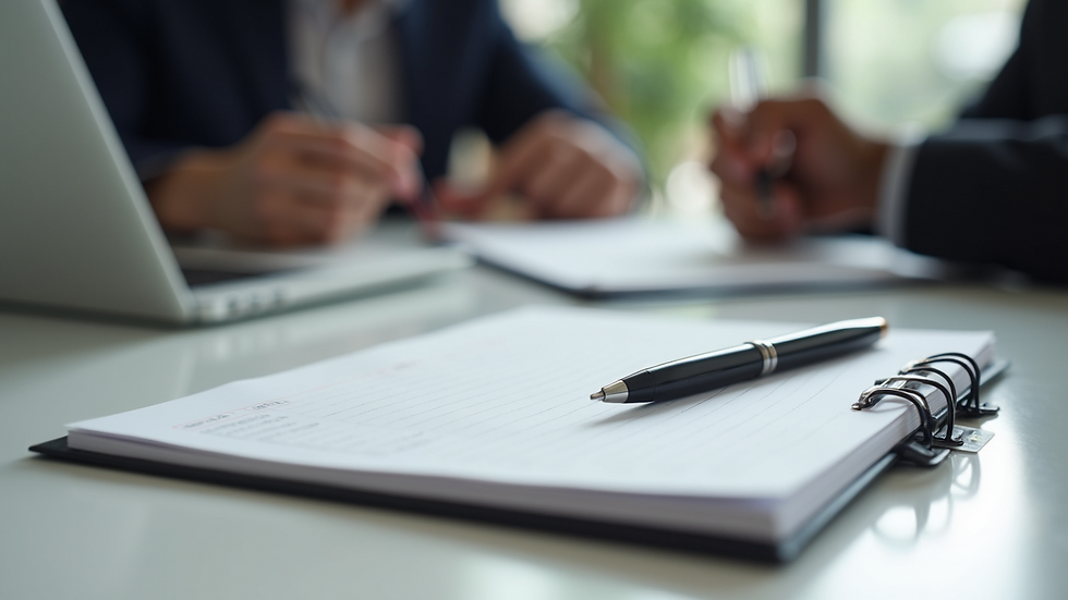 Close-up view of a notebook and pen on a desk during a mental health consultation