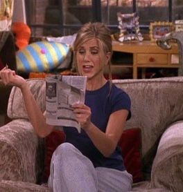 Rachel from Friends doing the crossword puzzle 