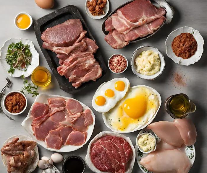 Different types of Proteins laid out on a table