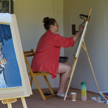 Hopton Hall - Month of Art 2026 - Artist painting in her gazebo, by Ian Daisley.