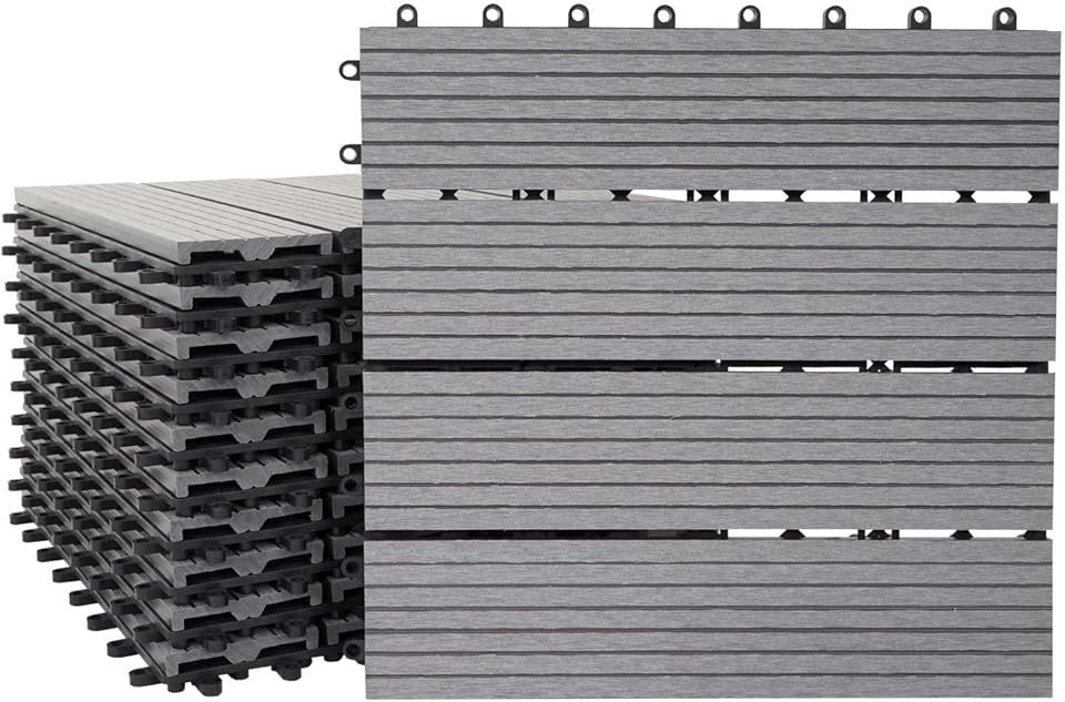 WPC Tiles, 30 x 30 cm, Colour Anthracite, Set of 11 for 1 m², Garden Tiles
