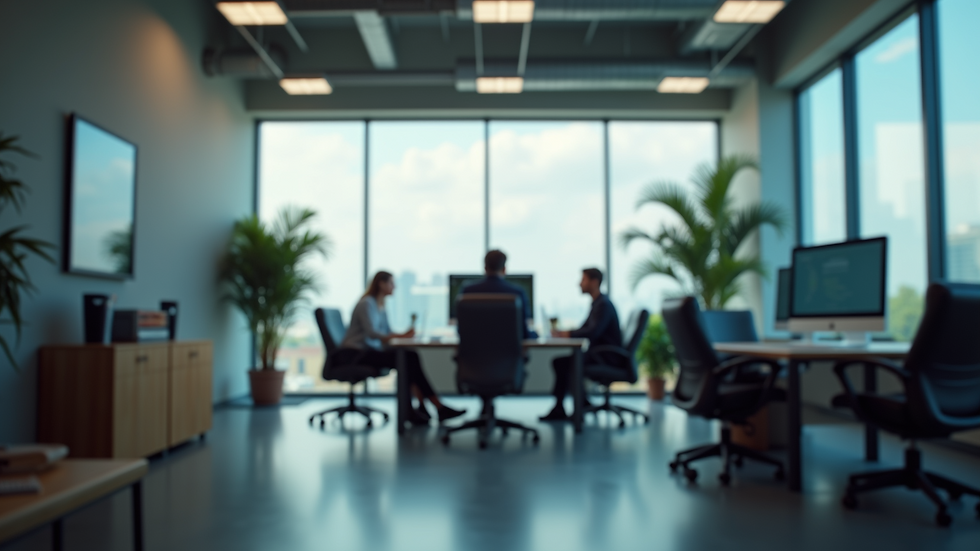 Eye-level view of a modern office with tech setups
