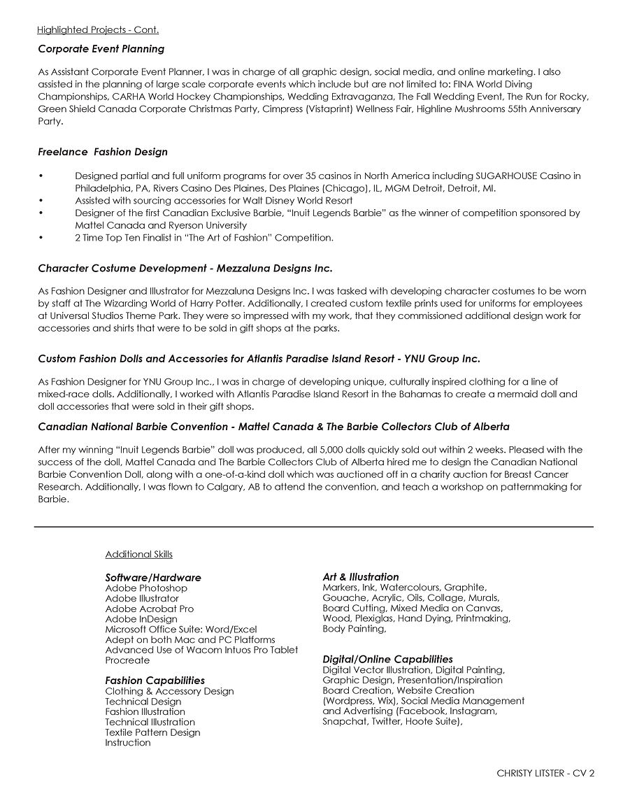 Christy Litster - CV - UPDATED JAN 2019-
