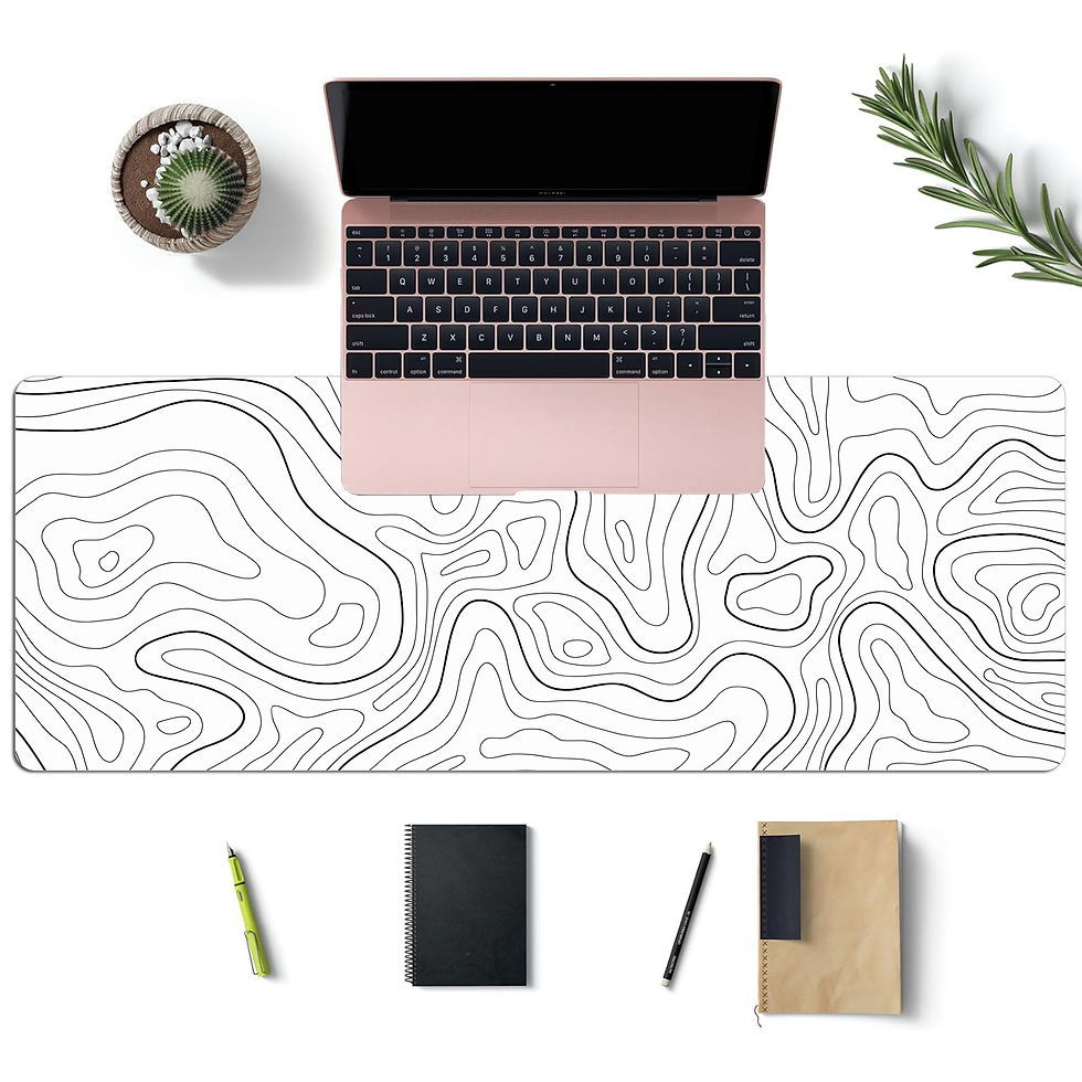 Miniatura: Large Gaming Mouse Pad Anti-Slip Topographic Desk Mat Black & White