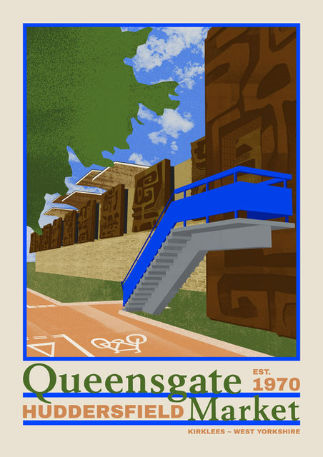 Queensgate Market, a Kirklees Travel Poster designed by printmaker Ellie Way.